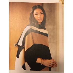 NWT Parrish LA, Stevie Poncho, Beautiful Camel Black &. White Sweater One Size